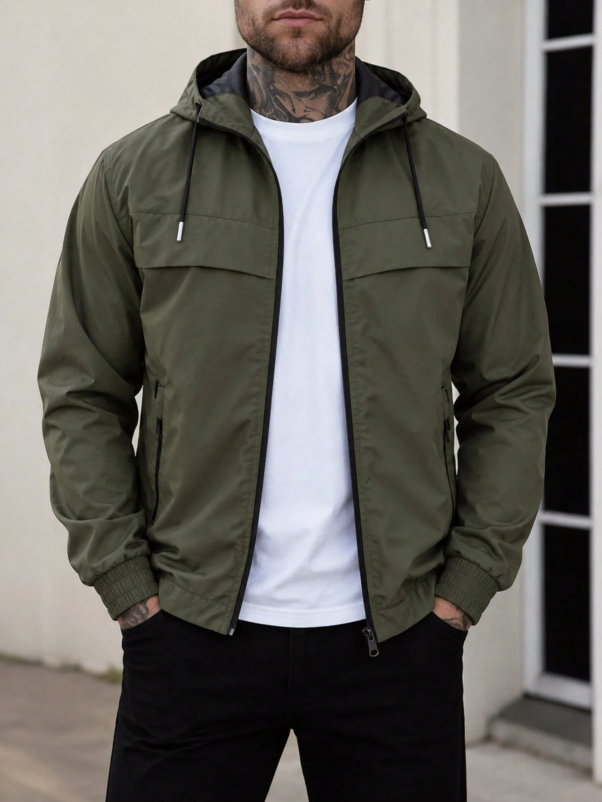 Men's Lined Waterproof Hooded Raincoat (With Pockets)